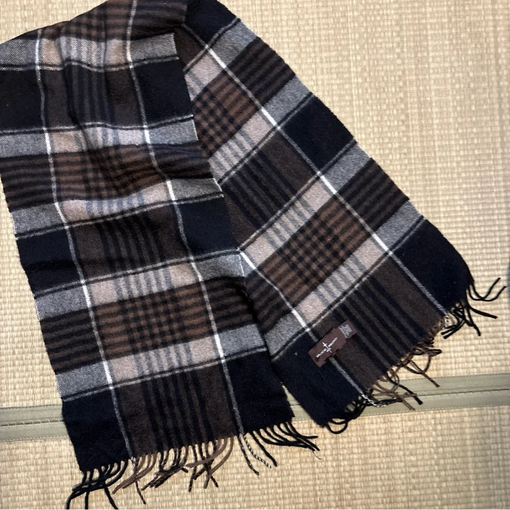 Black Brown 1826 100% Cashmere Black Brown Plaid Woven Scarf 12 X 58